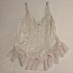 Chic White Lace Chemise with Pink Accents